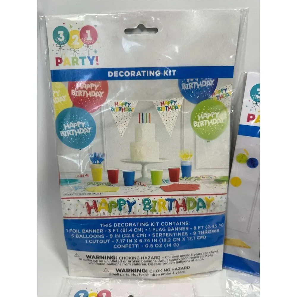D33  4 piece Party Decorations- gender neutral party decor and tablecloth